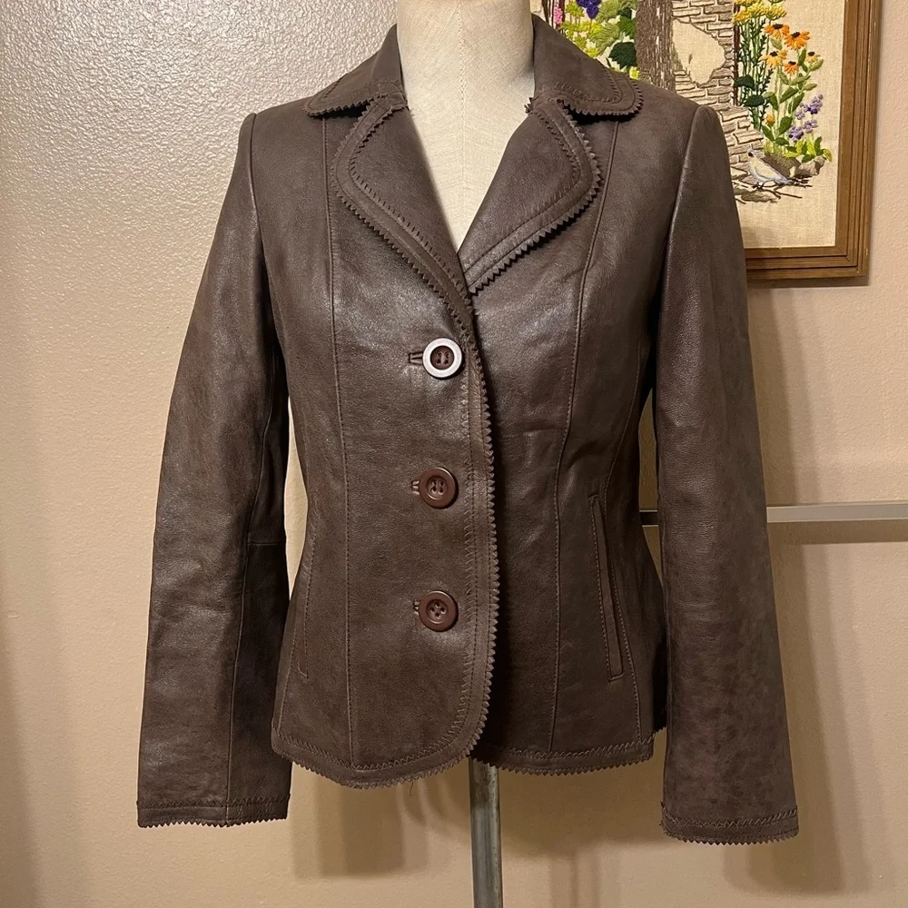 Sigrid Olsen Brown Leather Jacket size XS